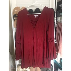 Burgundy Lacy Bell Sleeve Blouse 2X